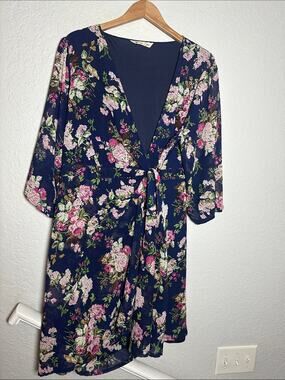 NEW Yumi Navy Pink Floral Wrap Dress Maximalism Size 18/20